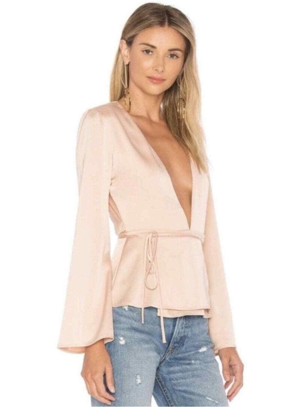 L’Academie Eliot Self Wrap Top Blush Pink Bell Sleeve S